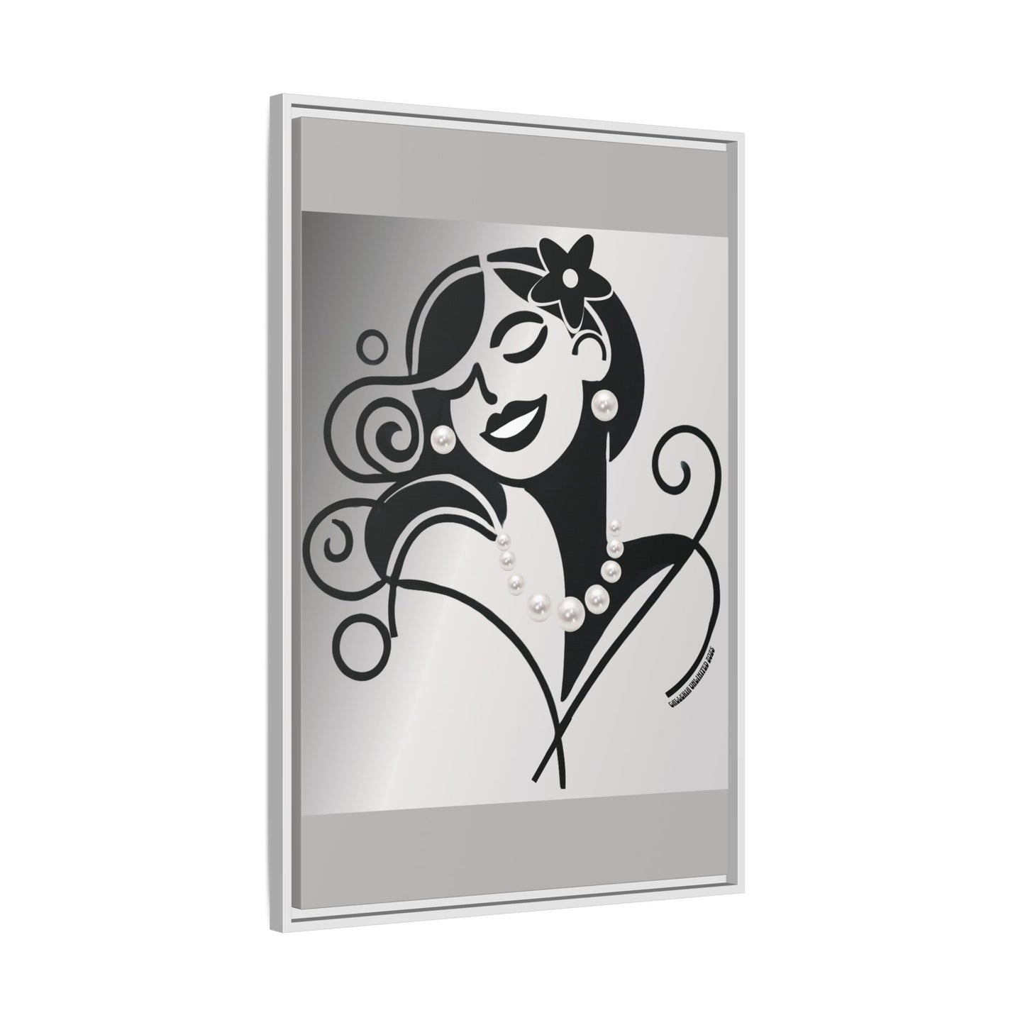 Pearls & Curls4 | Black and White - Framed Matte Canvas Art (black or white frame)