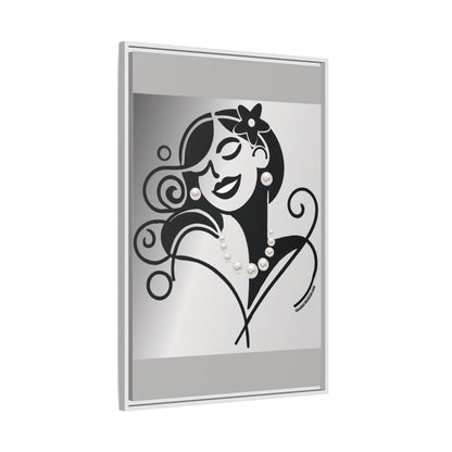 Pearls & Curls4 | Black and White - Framed Matte Canvas Art (black or white frame)