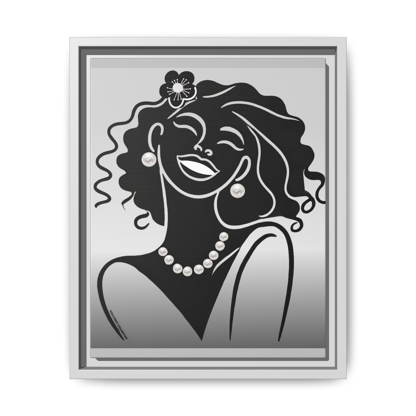 Pearls & Curls 2 | Black and White Framed Matte Canvas Wall Art (black or white frame)