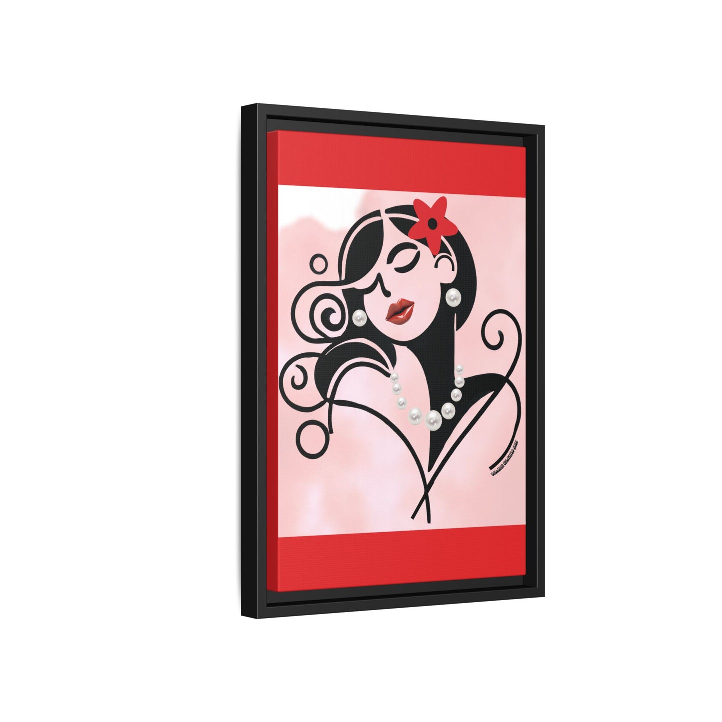 Pearls & Curls4 | Scarlet Kiss - Framed Matte Canvas Art (black or white frame)