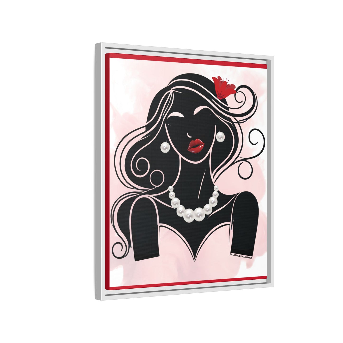 Pearls & Curls 1 | Ruby Kiss Framed Matte Canvas Wall Art (black or white frame)