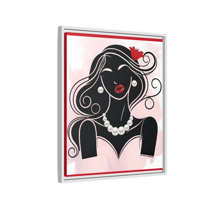 Pearls & Curls 1 | Ruby Kiss Framed Matte Canvas Wall Art (black or white frame)