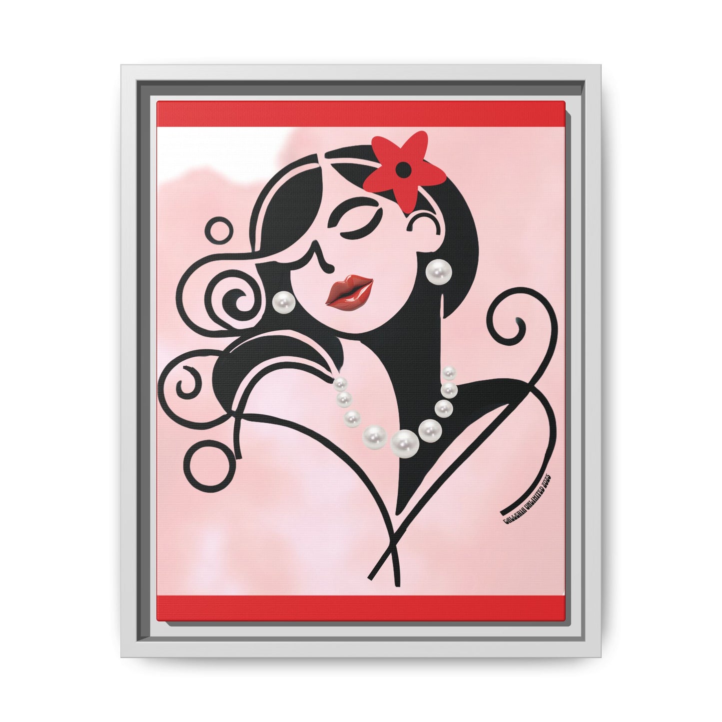 Pearls & Curls4 | Scarlet Kiss - Framed Matte Canvas Art (black or white frame)