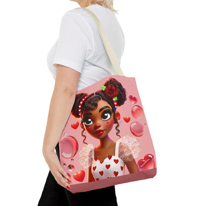 Heartbreaker Girl | Bubble Gum All -Over-Print Two-Tone Tote Bag (multiple strap colors)
