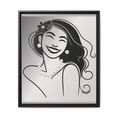 Pearls & Curls3 | Black and White - Framed Matte Canvas Art (black or white frame)