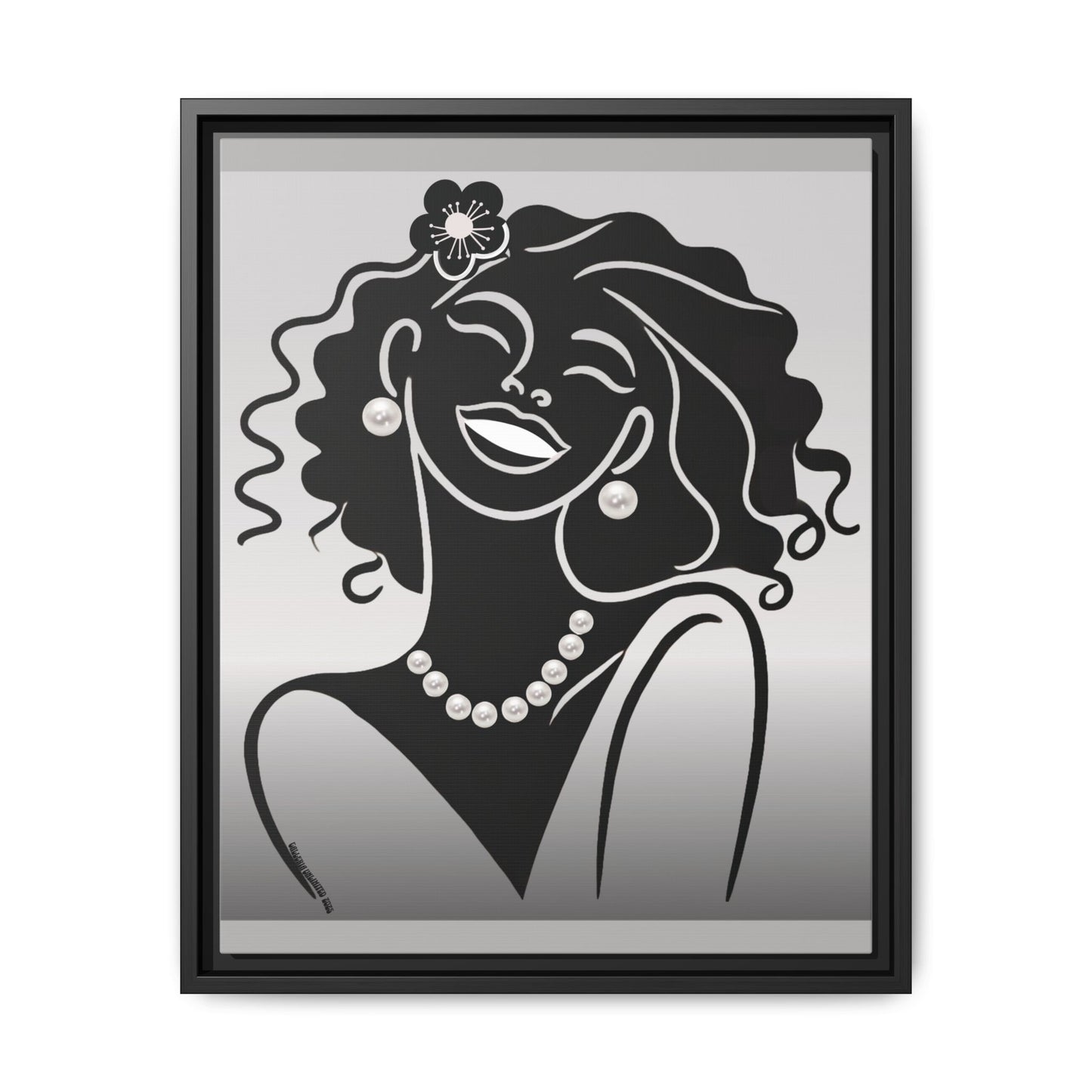 Pearls & Curls2 | Black and White - Framed Matte Canvas Art (black or white frame)