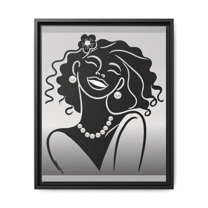 Pearls & Curls2 | Black and White - Framed Matte Canvas Art (black or white frame)