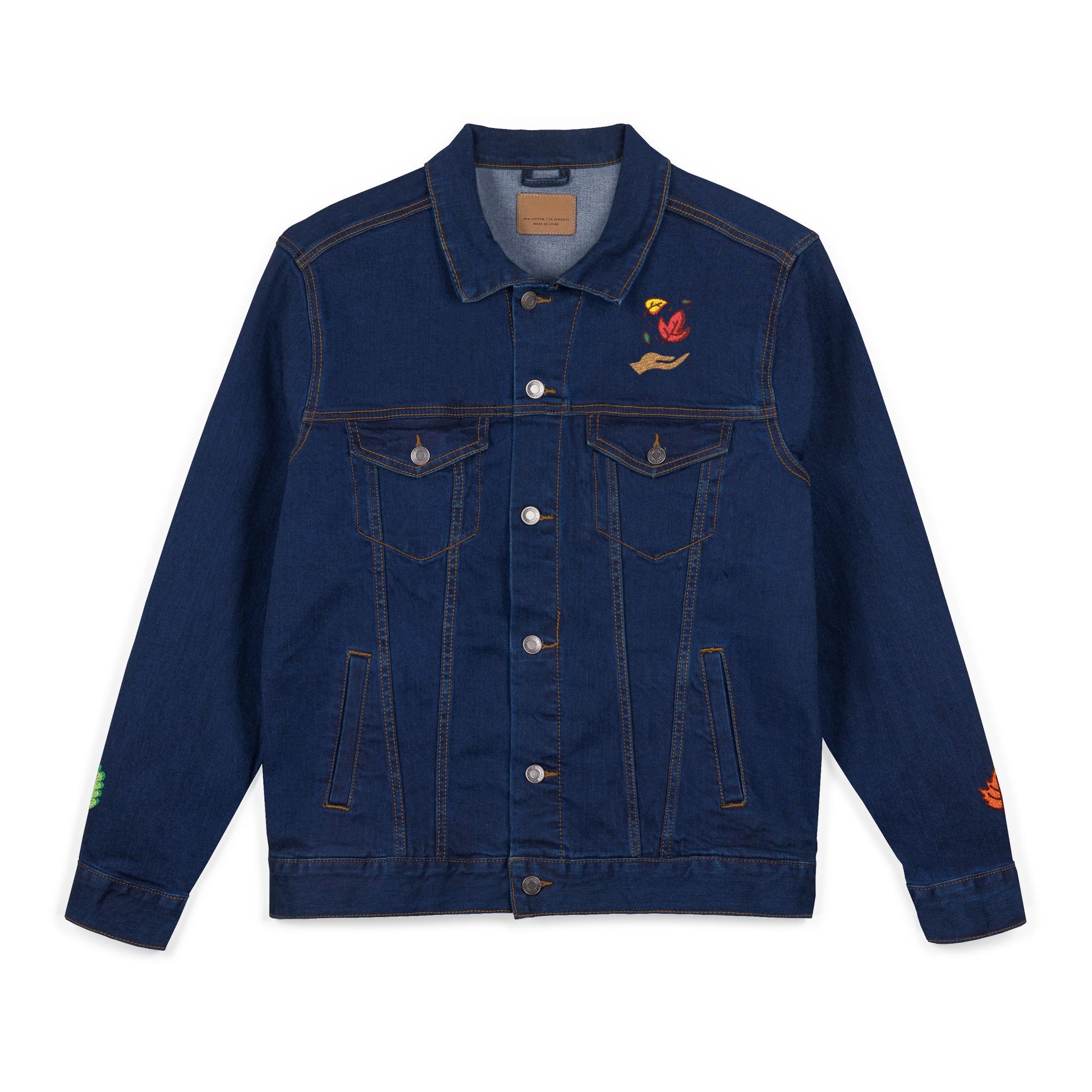 Embroidered fall blue denim jacket